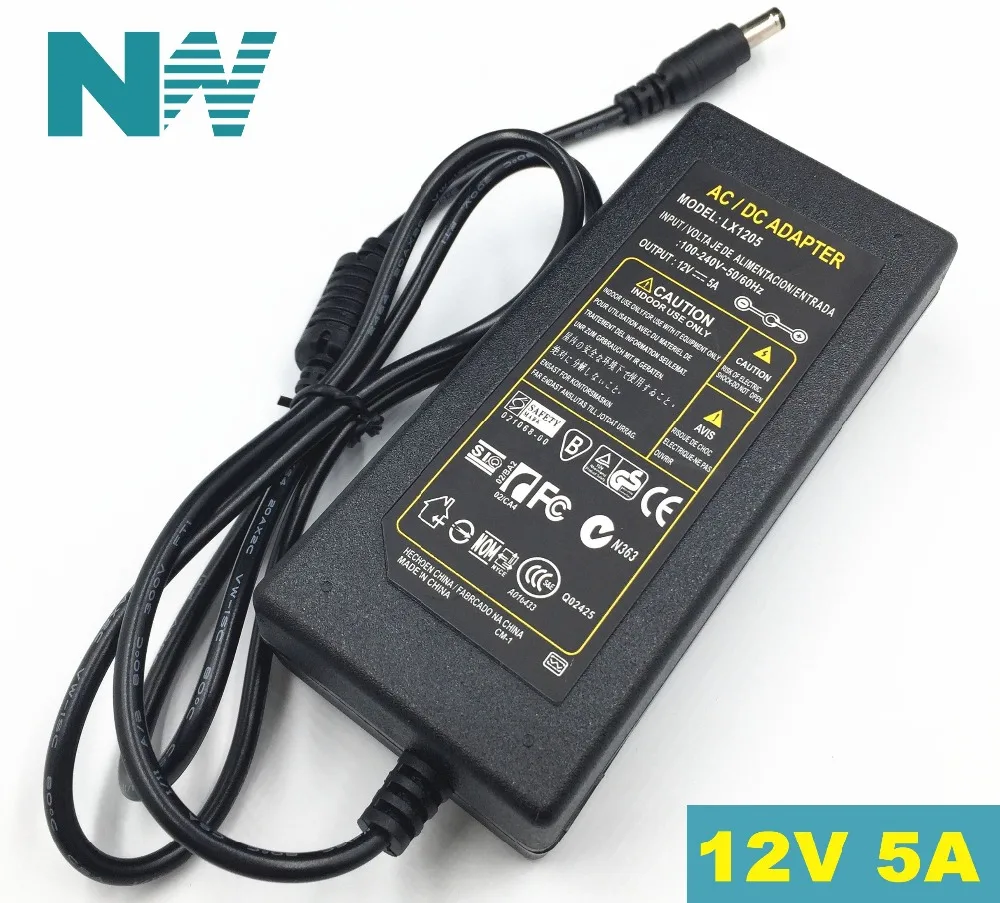 12V5A Новый Ac 100V 240V 60W преобразователь Мощность адаптер Dc12V 5A 2 1 мм 5 * 0 штекером