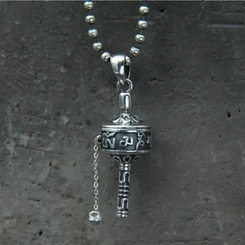 

Mens Necklaces 925 Sterling Silver Prayer Wheel Necklace Pendant Freely Rotate Smoothly Exquisite Carved Prayer Mantra Pendant