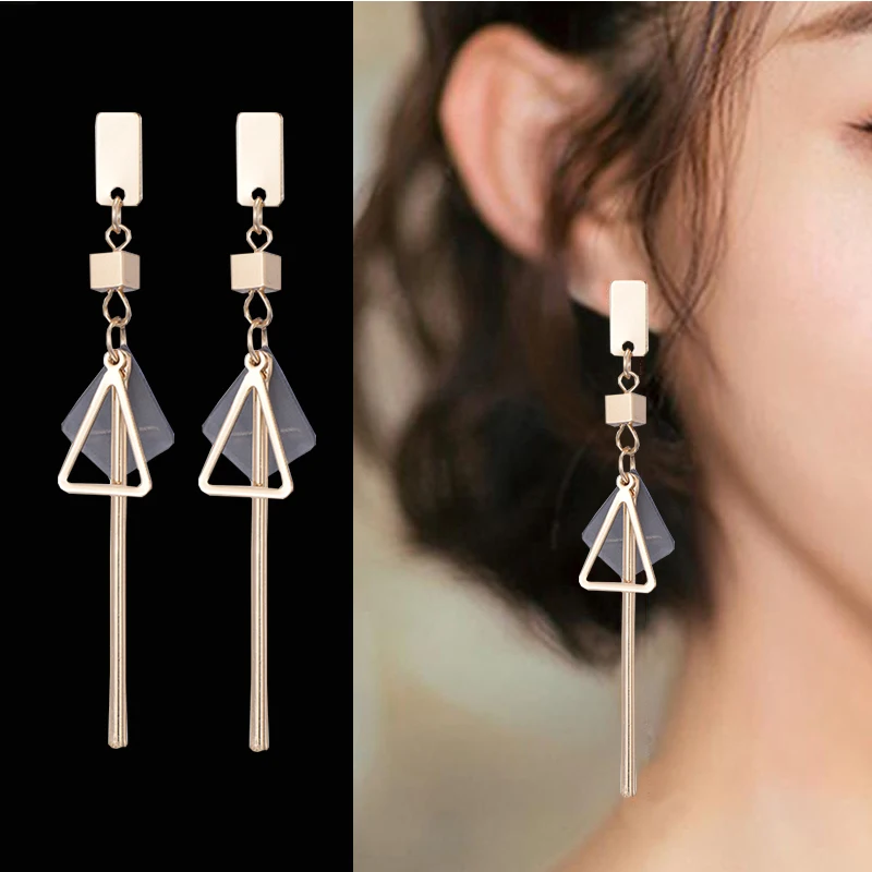 

Korean New Long Statement Geometric Triangle Tassel Dangle Drop Earrings For Women Earings Fashion Jewelry