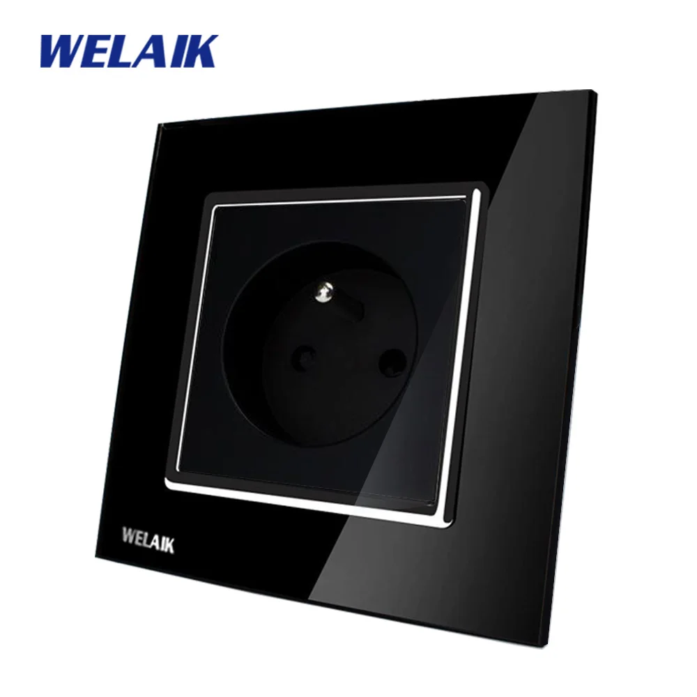 WELAIK EU Wall Socket Wall Power Socket New Outlet French Standard Black Crystal Glass Panel AC 110~250V 16A A18FB WELAIK EU Wall Socket Wall Power Socket New Outlet French Standard Black Crystal Glass Panel AC 110~250V 16A A18FB