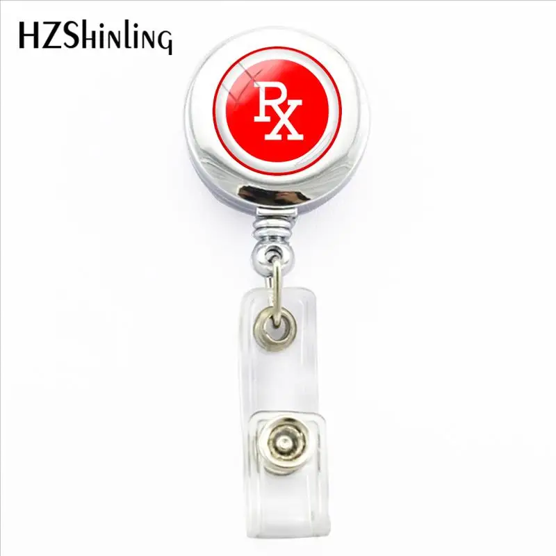 2018 New Pharmacy Symbol Badge Holder Trendy Pharmacist PX ID Card Holders  With Clip Glass Art Office Badges Reel