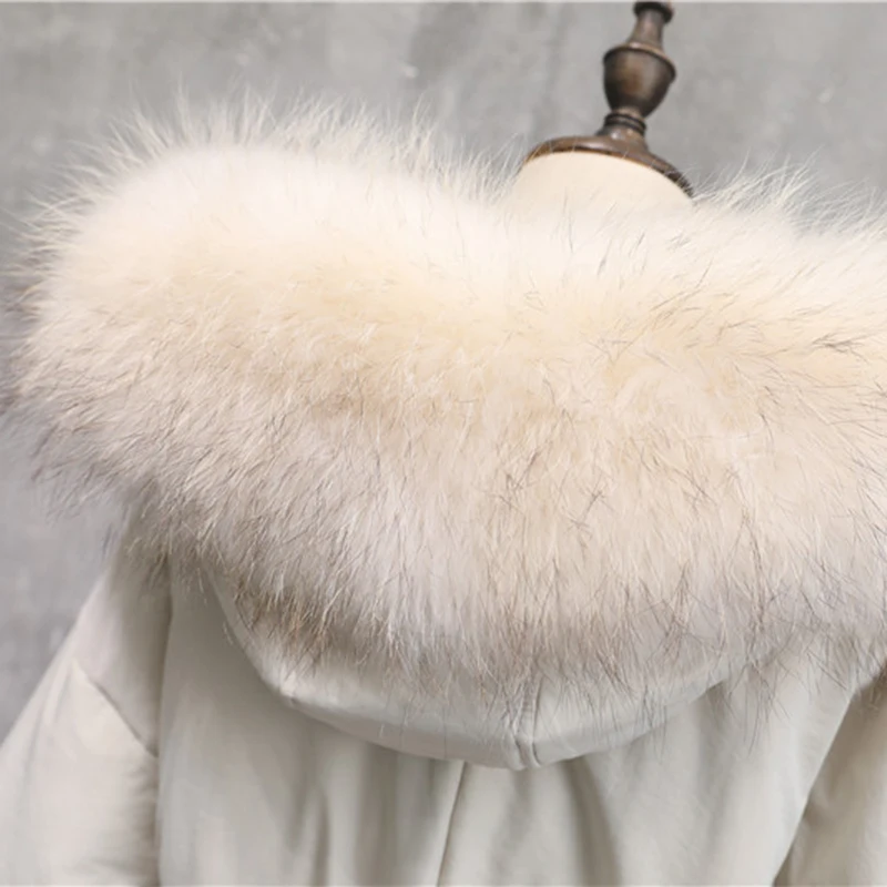 Женская куртка на утином пуху с меховым воротником и капюшоном для холодной зимы, теплая парка с большим карманом и пышными рукавами, женское утепленное пальто из натурального меха