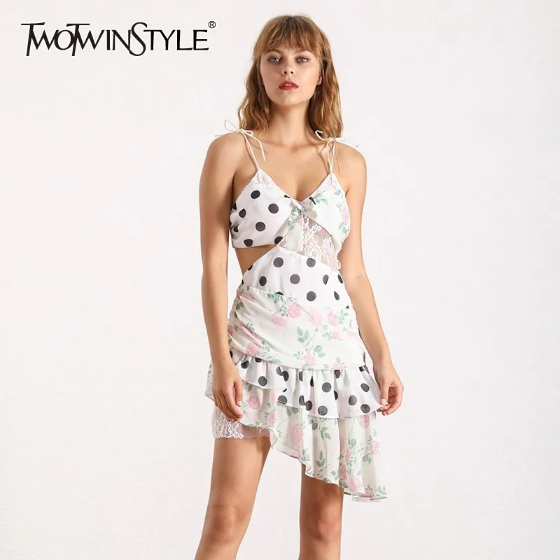 Платье TWOTWINSTYLE корейское асимметричное женское платье без рукавов с высокой