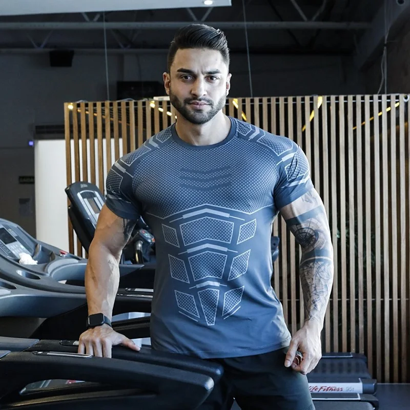 New Running Men Fitness T-shirt Sport Shirt Men Short Sleeve Quick Dry Bodybuilding Tight T Shirt Gym Mens Tshirt Tee Tops