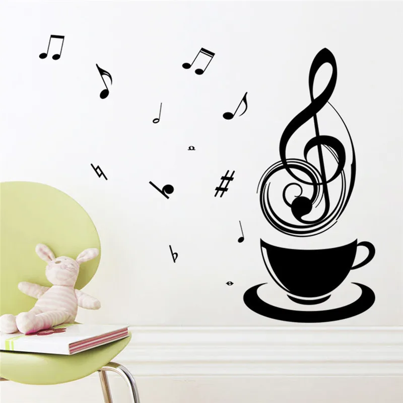 

creative Music Tea Coffee Cup DIY home decals wall stickers coffee shop office DIY vinyl kitchen decorative mural art wallpaper