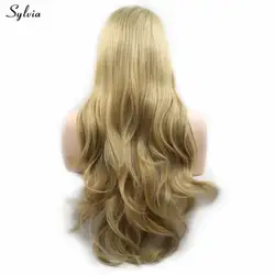 Sylvia натуральный Hairline Glueless высокое температура волокно парик волос Швейцарский длинные волнистые блондинистые цвет синтетический