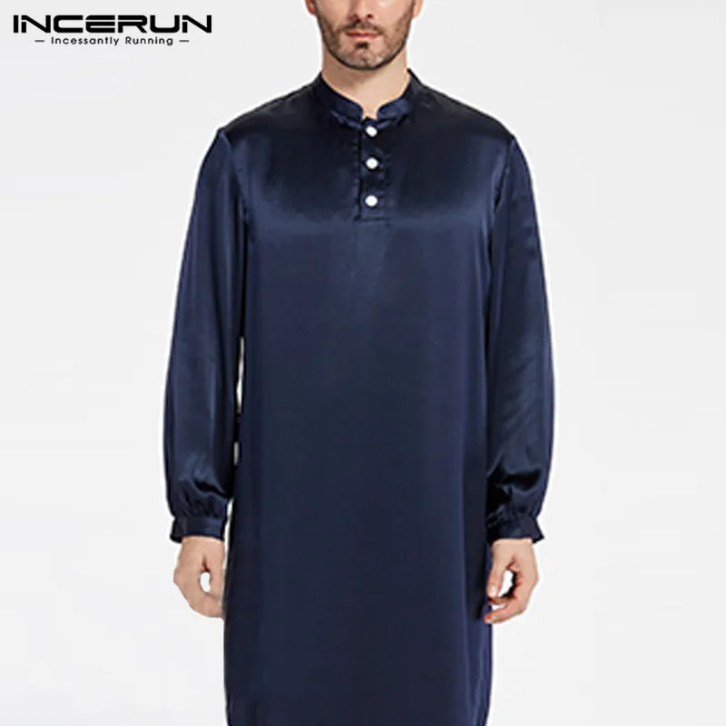 INCERUN Silk Satin Robe Для мужчин с длинным рукавом мягкий халат Домашняя одежда, ночное белье для дома пижамы Твердые свободные Повседневное Для