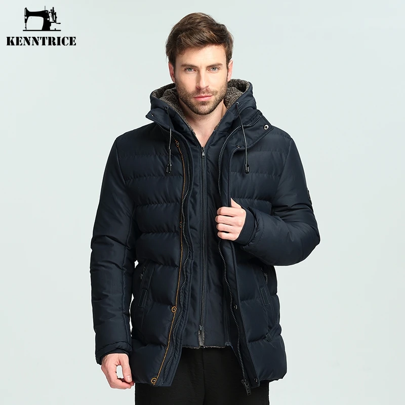 

KENNTRICE Brand Detachable Hat Windproof Quilted Jacket Thick Hooded Coats Men Outerwear Long Padded Parkas