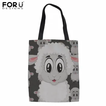

FORUDESIGNS Women Shopping Bag Buffalo Cow Lamb Sheep Print Canvas Tote Bag for Teenager Girls Fashion Reusable Eco Linen Sacola