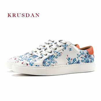 

KRUSDAN New Casual Walking Men Shoes Genuine Leather Sneakers Slipper Lace Up Vulcanize Wedding Party Shoes Men Breathable Flats