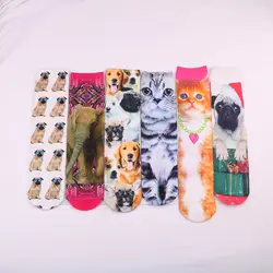 Новый милый 3D печати Для женщин длинные Носки socken damen Мода Cat женские забавные Femme 30 см носки Art Носки забавные носки