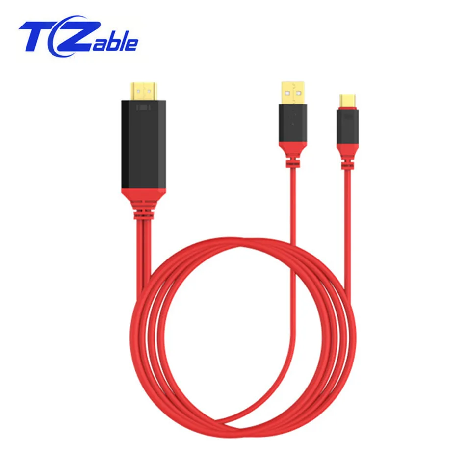 

USB 3.1 Type C to HDMI Cable Converter Ultra HD Charging HDTV Video Adapter Audio Extension Cord Red Black White 2 Meter