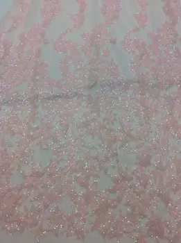 

Hot selling Cyndi-1010157 glued glitter sequins lace fabric African French net tulle Lace Fabric for party