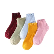 3 пары, женские носки, весенне-летние носки, милые, однотонные, с двойной иглой, удобные, модные, с оборками, хлопковые, милые, женский носок, Meias Sox