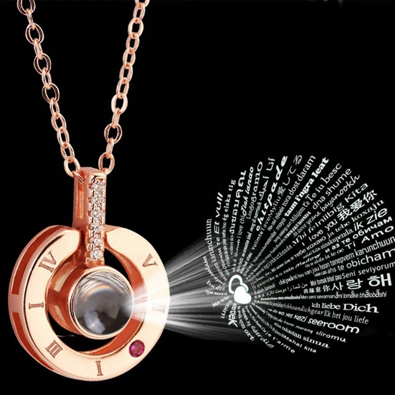 

100 languages I love you pendant necklace rose gold and silver jewelry fast delivery woman jewelry