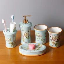 Керамический набор для мытья в американском стиле, розовый набор для ванной комнаты из пяти предметов для мытья ванной комнаты, стаканчики для зубных щеток, чашка для рта LO728507