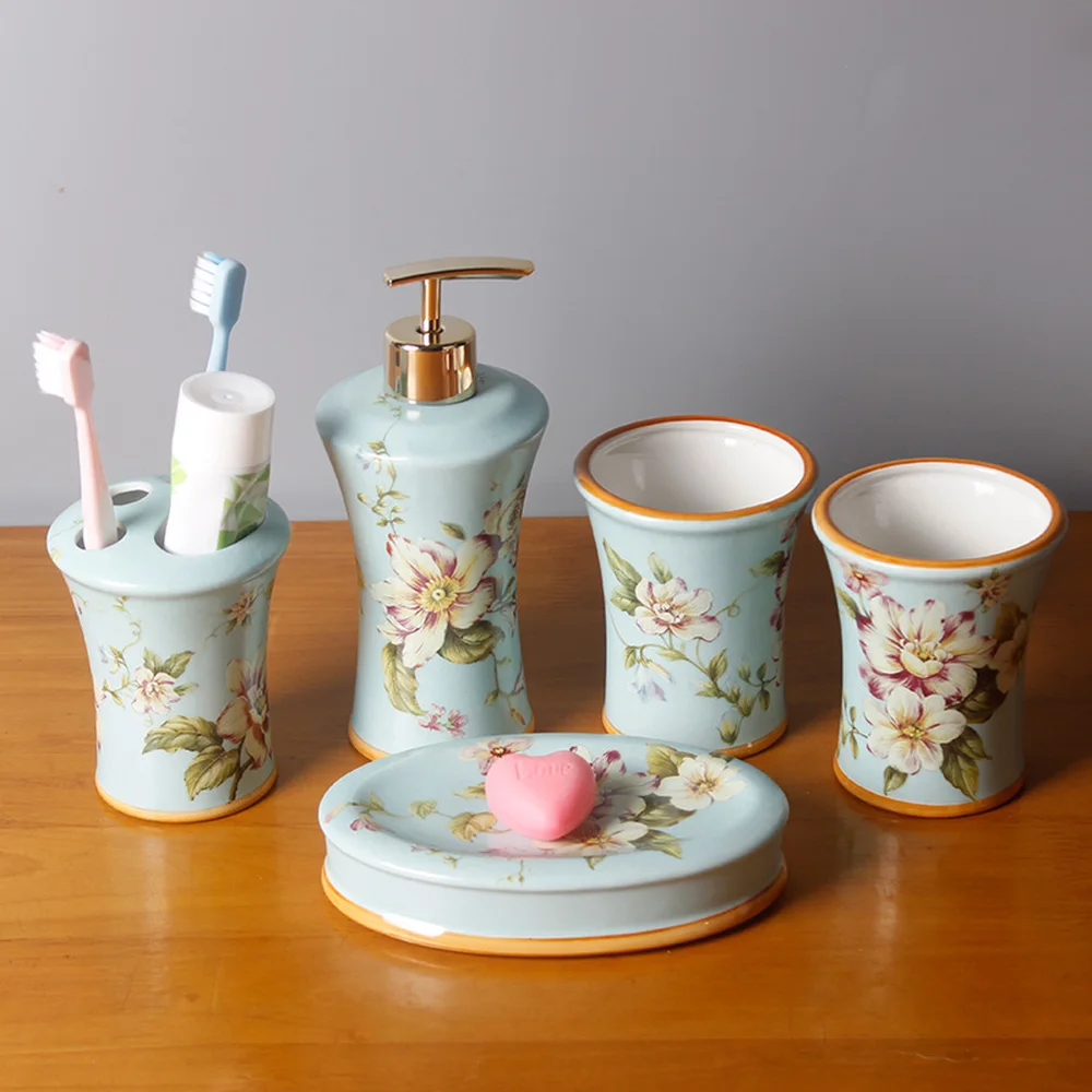 Ceramic wash set American style pink bathroom set of five bathroom wash supplies couple brush mouth cup LO728507 Ceramic wash set American style pink bathroom set of five bathroom wash supplies couple brush mouth cup LO728507
