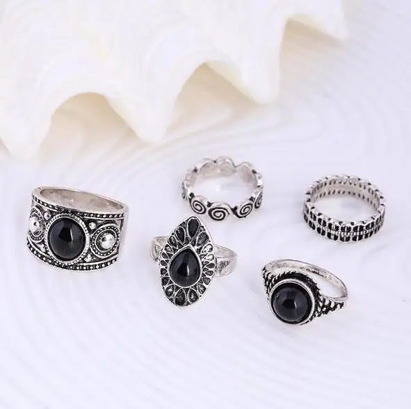 XIYANIKE, турецкое кольцо, винтажные кольца, наборы, 5 шт., античный сплав, натуральный синий камень, кольца миди на палец для женщин, стимпанк, Anillos R8
