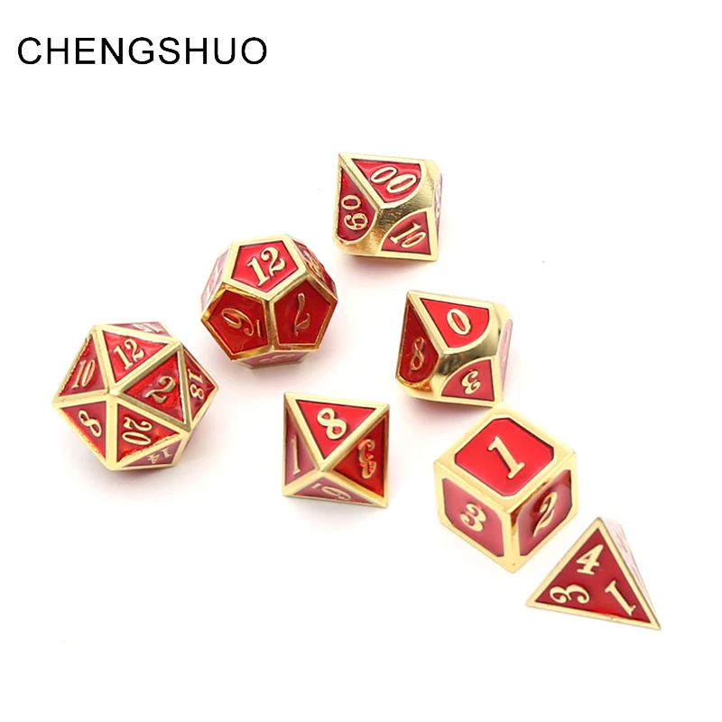 

Chengshuo dnd polyhedral metal dice set rpg dungeons and dragons tabletop game digital dices dados 7pcs d4 10 12 20 wine red