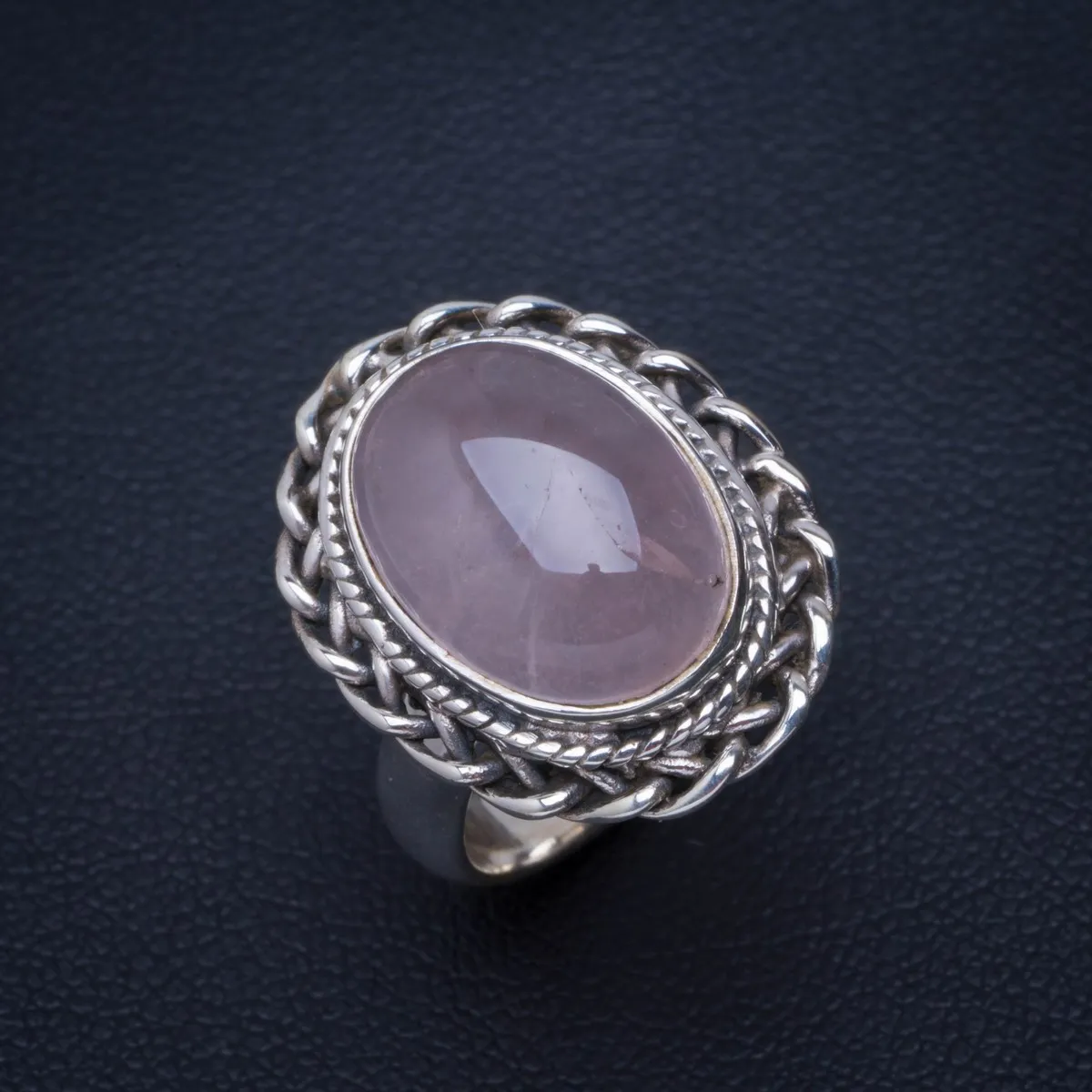 

Natural Rose Quartz Handmade Unique 925 Sterling Silver Ring 5.5 B1115