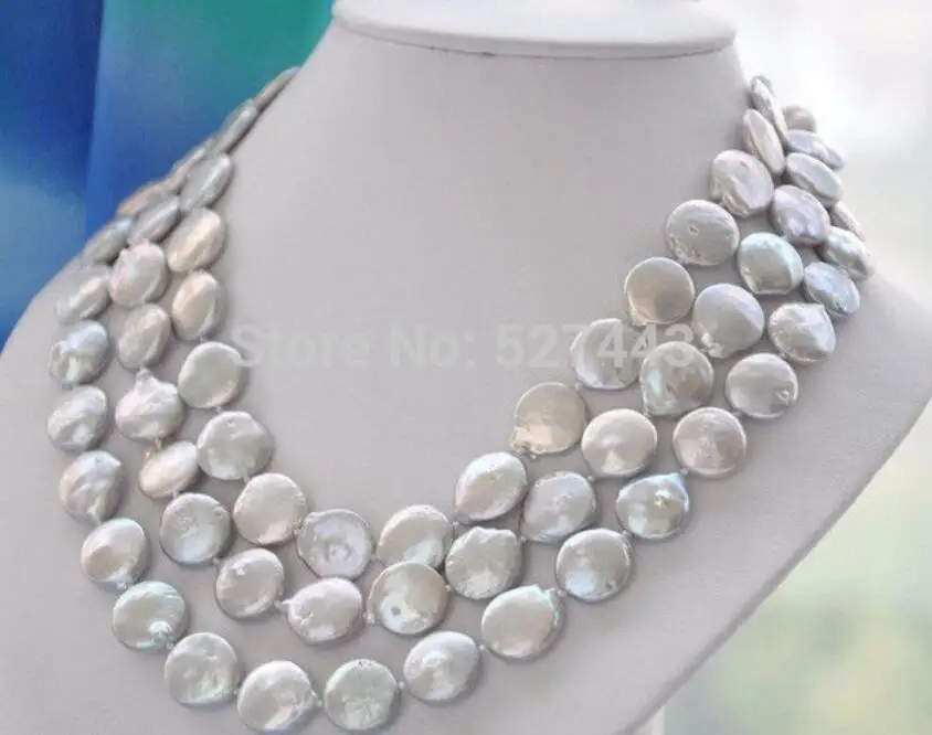 

Wholesale free shipping >>13-14mm gray coin freshwater pearl necklace 48