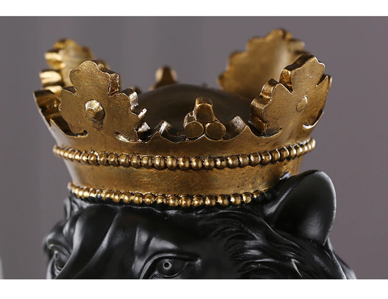 dourada, estatueta de leão preto para decoração