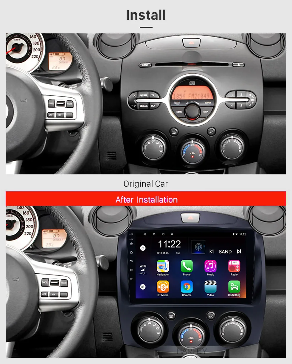 Excellent Harfey Android 8.1 9"Car Radio Multimedia Player GPS navigation Head Unit For MAZDA 2/Jinxiang/DE/Third generation 2007-2014 USB 2