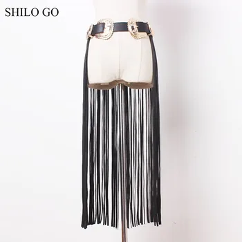 

SHILO GO Belt Womens Fashion European and American concise belt metal rivet adjustable punk sexy high waist back long tassels