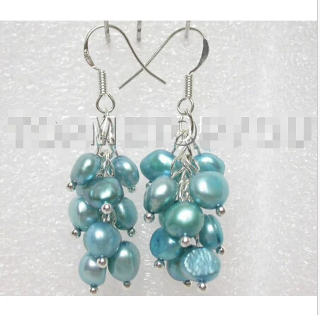 

Free shipping >>>>>>Charming! blue Baroque pearls dangle earrings E426