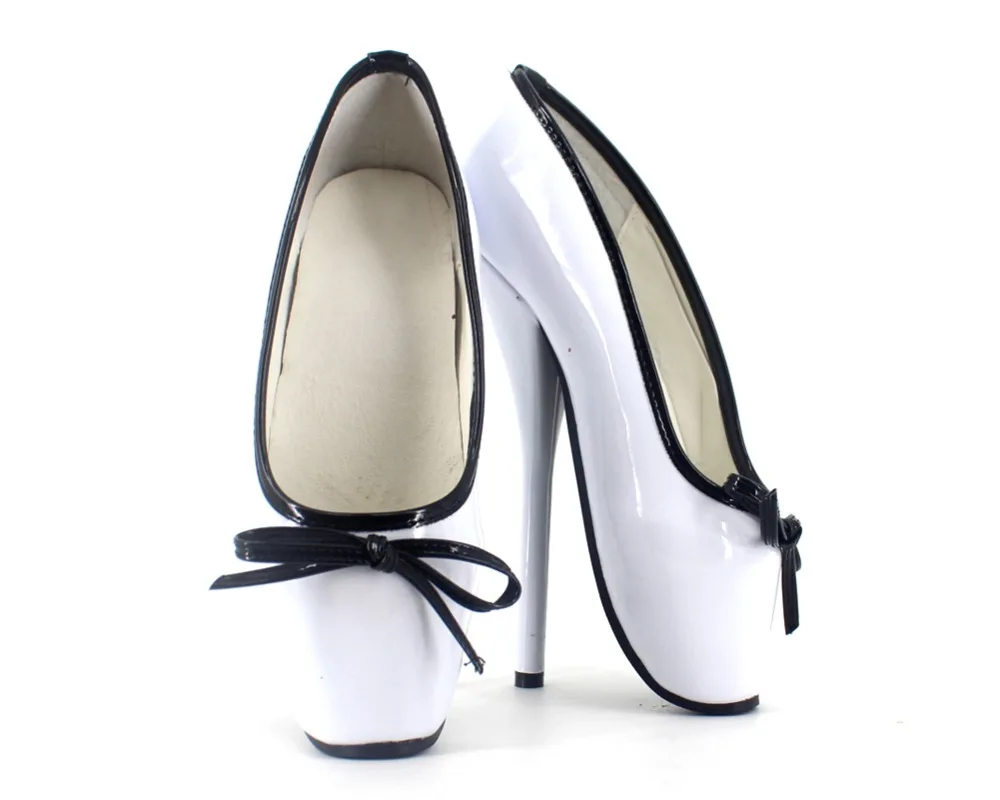 

Pumps Black and White Ballet Shoes Woman 18 cm High Heels Sexy Women's Shoes Patent Leather Thin Heels Pumps Plus Size 36-46