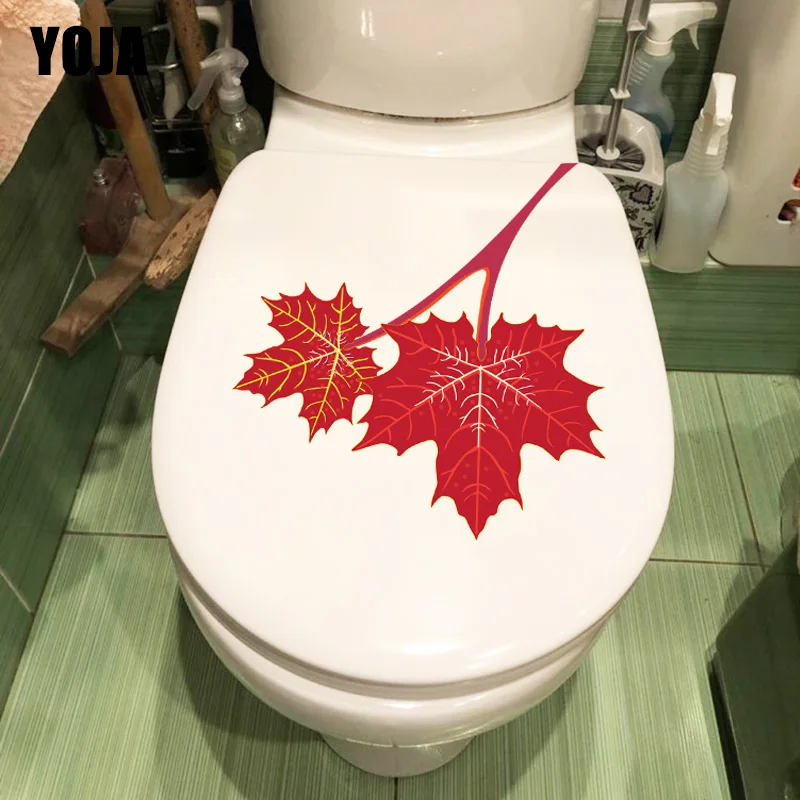 

YOJA 22.5X22.8CM Red Autumn Maple Leaf Cartoon Bathroom Toilet Sticker Kids Room Wall Decor T1-1247