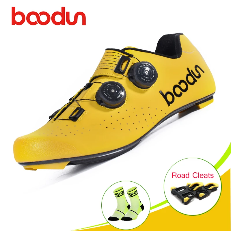 

Boodun Pro Cycling Shoes Men Road Bicycle Riding Racing Double spine buckle Self-locking Light breathable Triathlon Sneakers