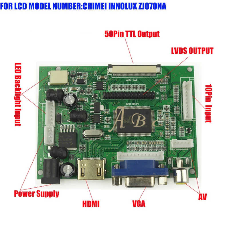 

HDMI VGA 2AV 30P LVDS Controller Board Monitor for Raspberry PI 2 For CHIMEI INNOLUX ZJ070NA 7" 1024x600 TFT LCD Display Panel