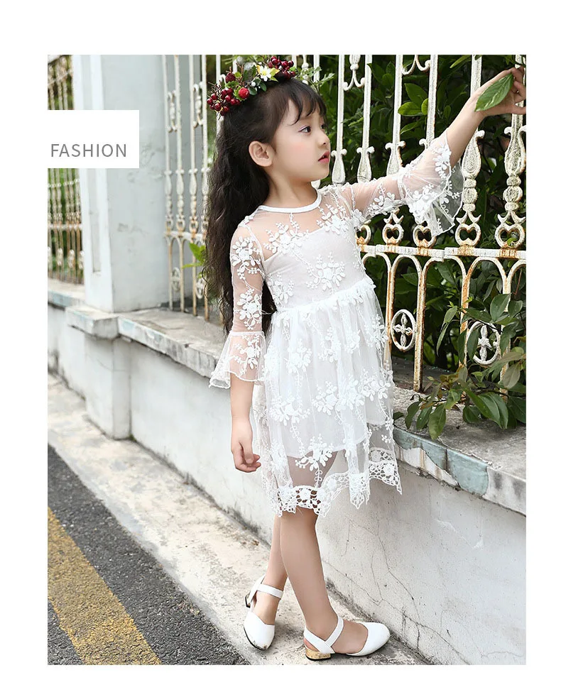 lace crochet flowers baby big girls summer dress Children clothing for 2 4 6 8 10 12 11 13 years flare sleeve kids beautiful girls dresses 3 4 5 6 7 8 9 10 11 12 13 14 years big girls mid long wgite pink purple summer dress for kids girls  ( (12)