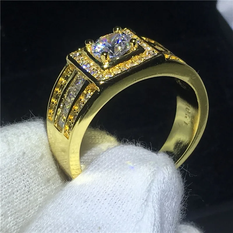 Пасьянс мужское желтое Золотое кольцо 5 мм AAAAA Циркон cz Обручальное кольцо кольца для мужчин модные ювелирные изделия
