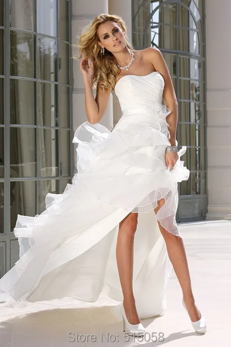 Front Short Long Back White Organza Wedding Dresses Asymmetric Bridal