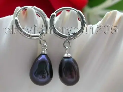 

Free shipping Genuine Natural 10mm black drip Pearl Earrings #f1403! 6.10