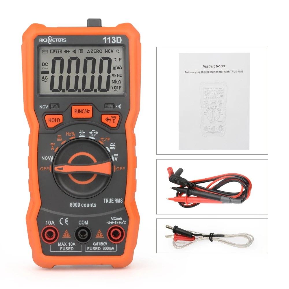 Цифровой мультиметр RICHMETERS RM113D NCV 6000 отсчетов Автоматический диапазон AC/DC