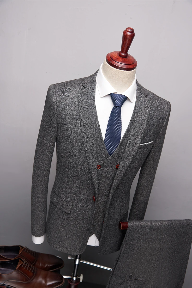 Высокое качество классический серый черный, красный костюм Для мужчин Дизайнерские приталенные Для мужчин s Нарядные Костюмы для свадьбы 3 предмета Бизнес офисное, официальное платье костюм