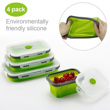 

4Pcs/set Silicone Folding Bento Box Collapsible Portable Lunch Box for Food Dinnerware Food Container Bowl For Children Adult