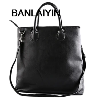 

Trendy New Man Black Tote Bag Leather Schoolbag Shoulder Shopping Bag
