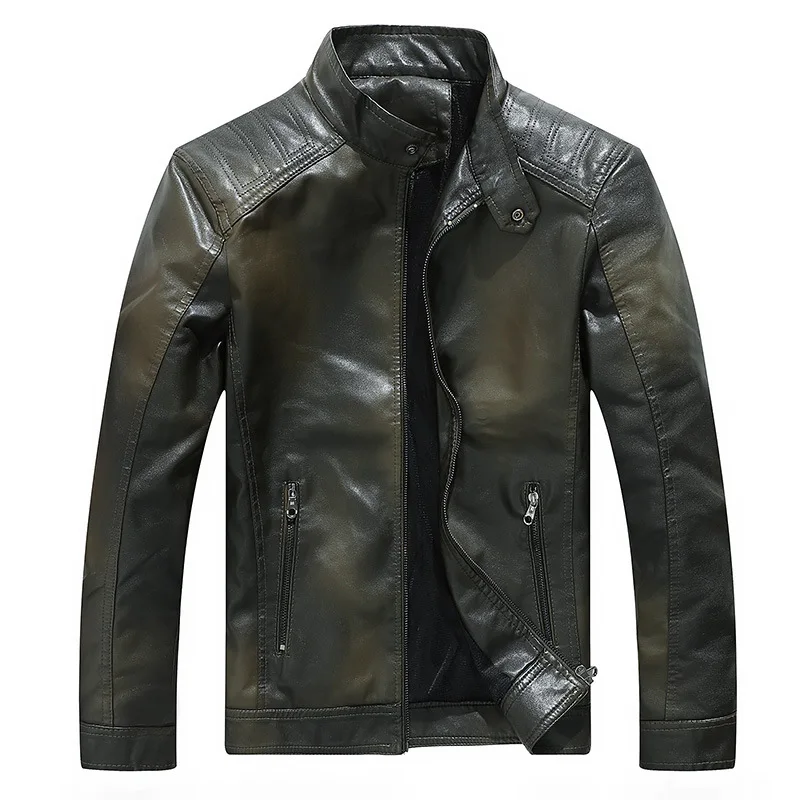 Мужская повседневная верхняя одежда, мужская мотоциклетная байкерская куртка, мужские кожаные куртки, пальто, новая весенняя осенняя куртка из искусственной кожи - Цвет: Green