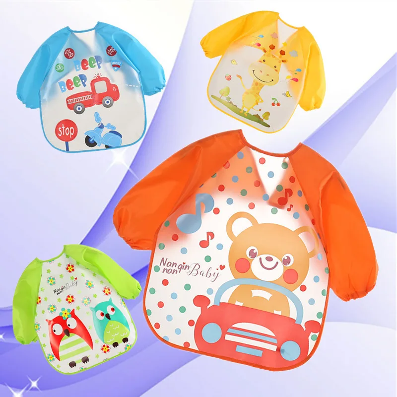 

Baby bib food cover girls waterproof children apron boys and babies around the rice clothing back to paint clothes