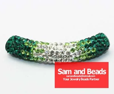 45MM Disco Pave Long Crystal Tube Bending Beads for Bracelet Free Shipping 5Pcs Wholesale Gradient Green | Украшения и аксессуары