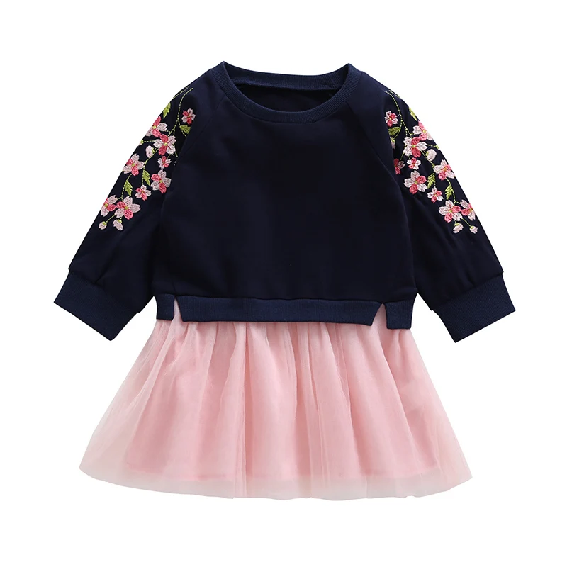

Fashion Girls Embroidered Sweatshirt Mesh Dress Girls Dresses 2018 New Autumn Children's Clothing Baby Girls Outfits 1-5Y F