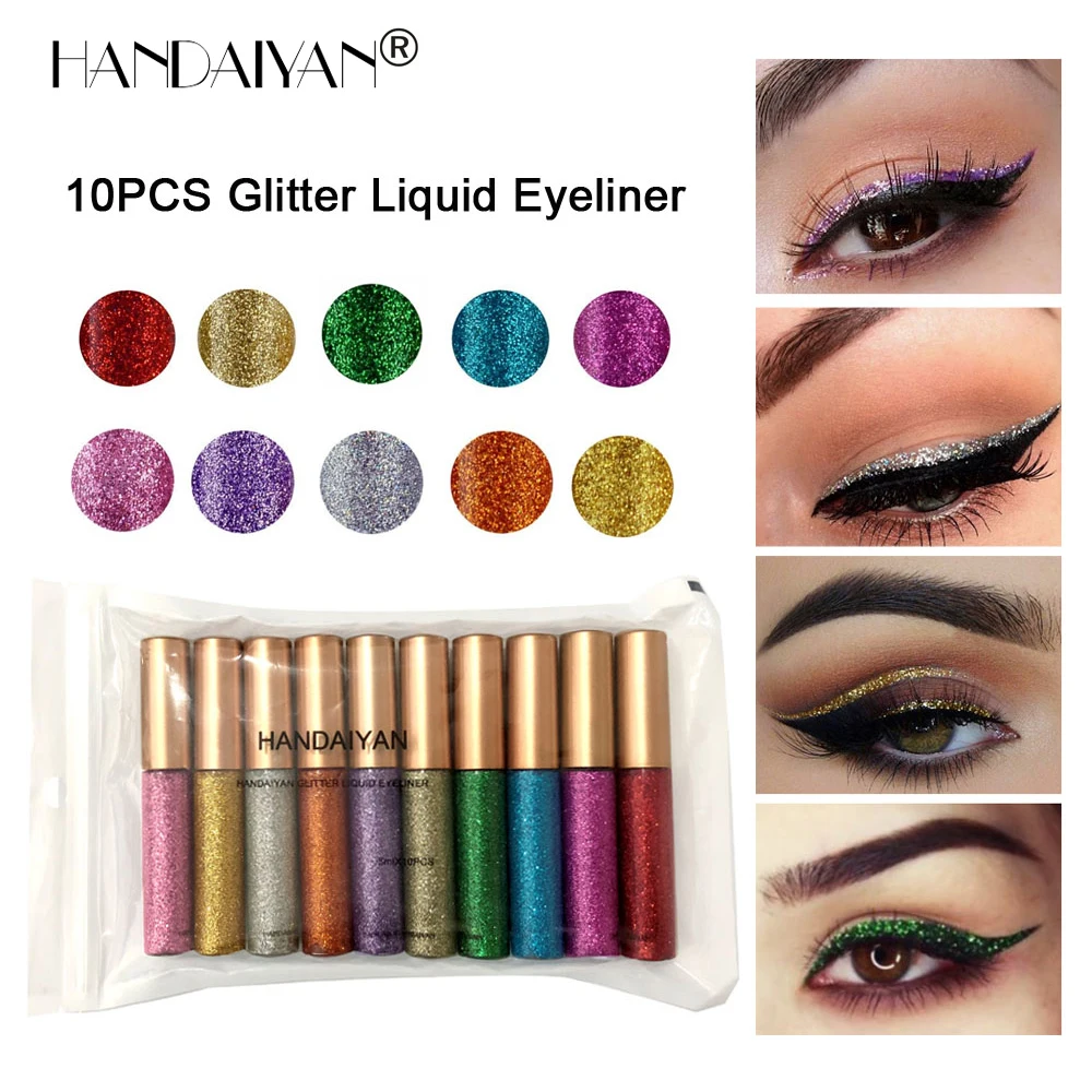 10pcs/set Shining Eyeliner Lot Waterproof Shimmer Shine Pigment Silver Gold Metallic Tint Liquid Glitter Eye Liner Set Maquiagem