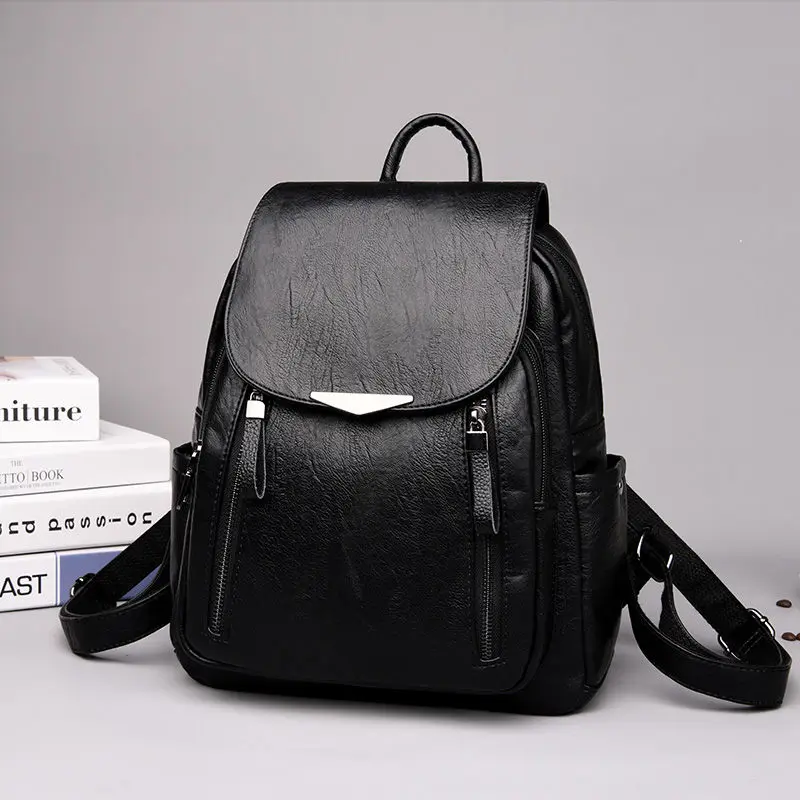  Casual Backpack Female Brand Leather Women's backpack Large Capacity School Bag for Girls Double Zi - 4000014211182
