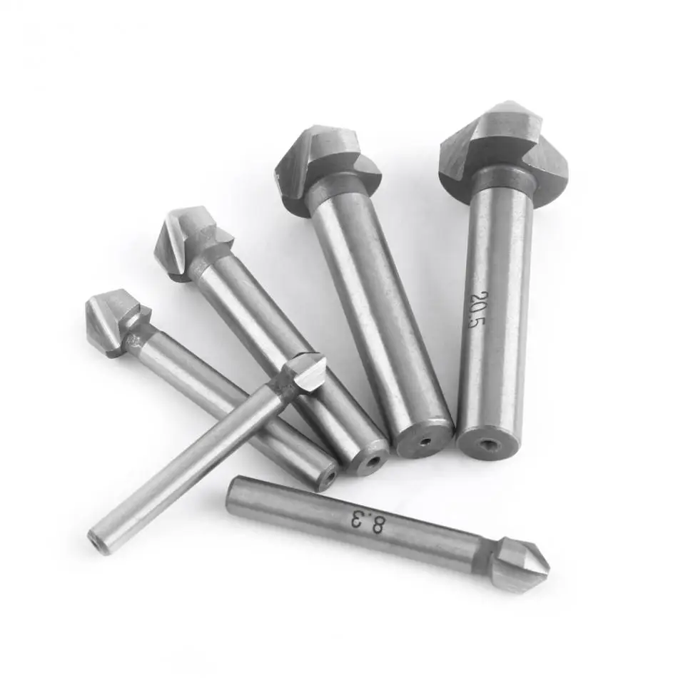 

6pcs/Lot HSS Round Shank Drill Bit 3-Flute Countersink Cutter Bits Countersink Bore Set Chamfering Tool ferramenta