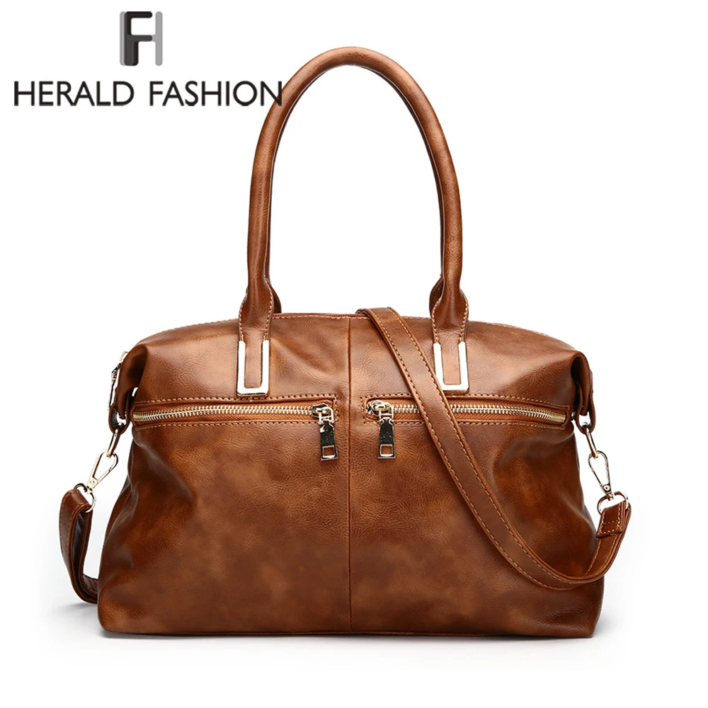 

Herald Fashion Women Boston Handbag Quality Leather Female Shoulder Bag Causal Large Capacity Tote Bags Lady's Messenger Bag
