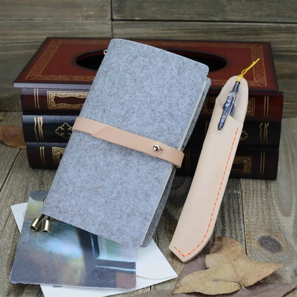 

Felt Fabric Refillable Journal Notebook Planner Diary Business Notepad Handmade Travelers Notebook with pen bag
